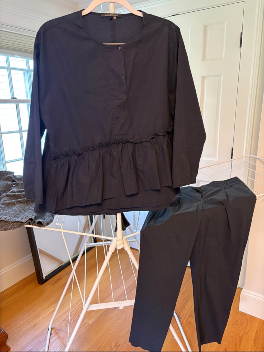 Black Two-Piece Peplum alaTop & Straight Trousers Set